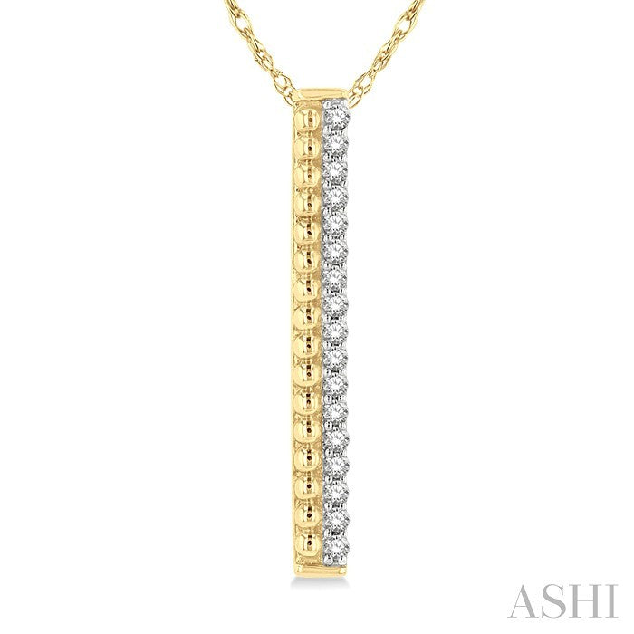 1/10 Ctw Round Cut Diamond Vertical Bar Pendant in 10K Yellow Gold with Chain