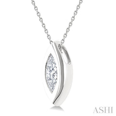 1/3 Ctw Bezel Set Marquise Cut Diamond Bubble Fashion Pendant With Chain in 14K White Gold