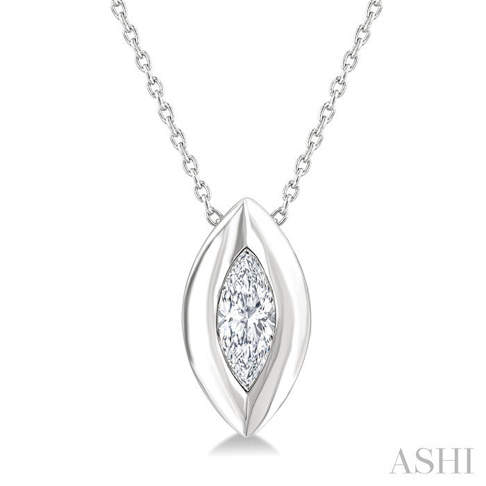 1/3 Ctw Bezel Set Marquise Cut Diamond Bubble Fashion Pendant With Chain in 14K White Gold