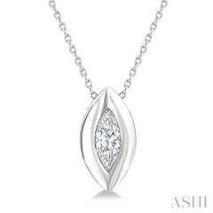 1/3 Ctw Bezel Set Marquise Cut Diamond Bubble Fashion Pendant With Chain in 14K White Gold