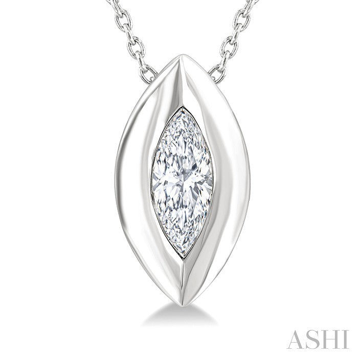1/3 Ctw Bezel Set Marquise Cut Diamond Bubble Fashion Pendant With Chain in 14K White Gold