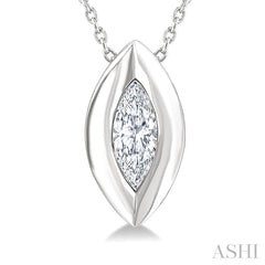 1/3 Ctw Bezel Set Marquise Cut Diamond Bubble Fashion Pendant With Chain in 14K White Gold