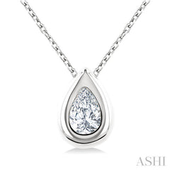 1/3 Ctw Bezel Set Pear Cut Diamond Bubble Fashion Pendant With Chain in 14K White Gold