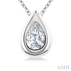 1/3 Ctw Bezel Set Pear Cut Diamond Bubble Fashion Pendant With Chain in 14K White Gold