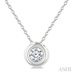 1/3 Ctw Bubble Bezel Set Round Cut Diamond Fashion Pendant With Chain in 14K White Gold