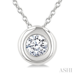 1/3 Ctw Bubble Bezel Set Round Cut Diamond Fashion Pendant With Chain in 14K White Gold