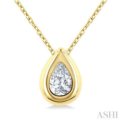 1/3 Ctw Bezel Set Pear Cut Diamond Bubble Fashion Pendant With Chain in 14K Yellow Gold