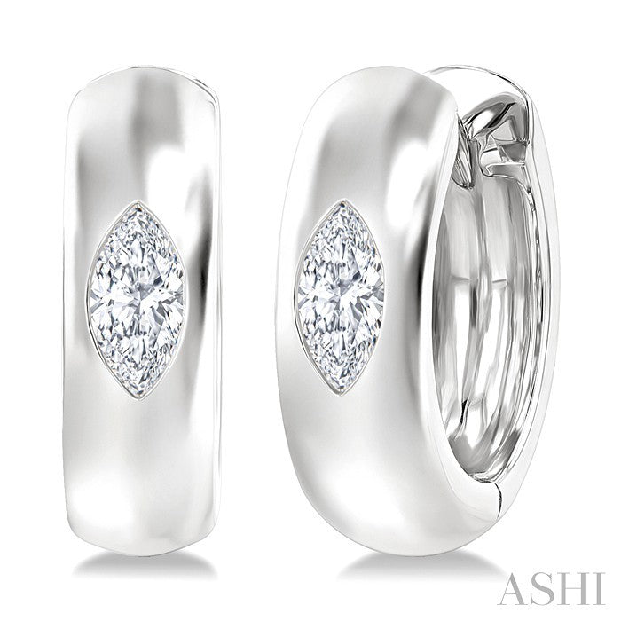 1/4 Ctw Bezel Set Marquise Cut Diamond Fashion Huggie Earrings in 14K White Gold