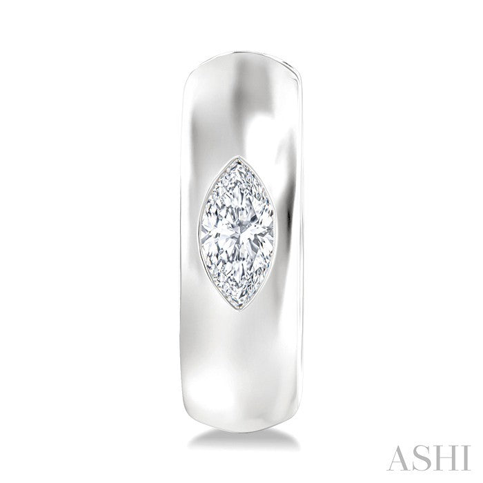 1/4 Ctw Bezel Set Marquise Cut Diamond Fashion Huggie Earrings in 14K White Gold