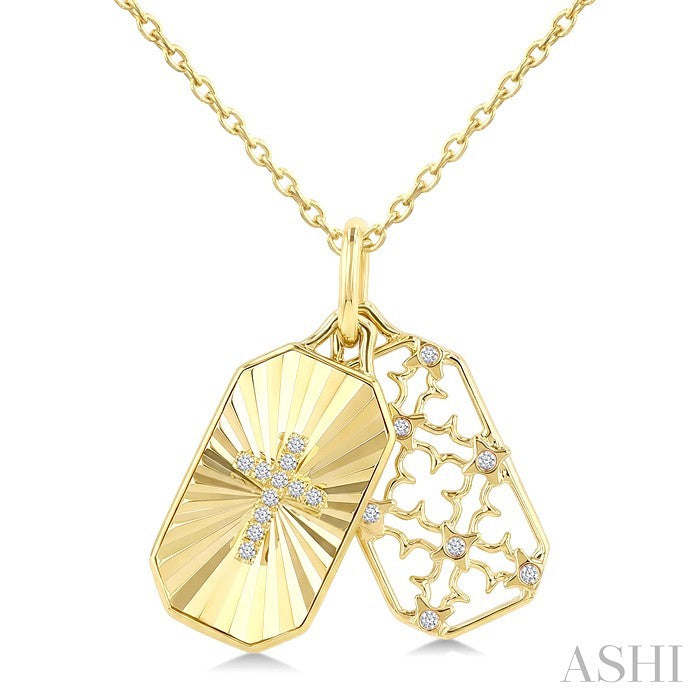 1/20 Ctw Octagonal Shape Fluted Cross & Lattice Medallion Round Cut Diamond Fashion Pendant With Chain in 10K Yellow Gold