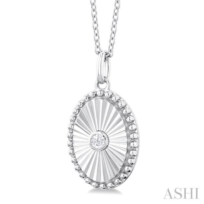 1/20 Ctw Oval fluted medallion Round Cut Diamond Pendant With Chain in 14K White Gold