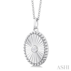 1/20 Ctw Oval fluted medallion Round Cut Diamond Pendant With Chain in 14K White Gold