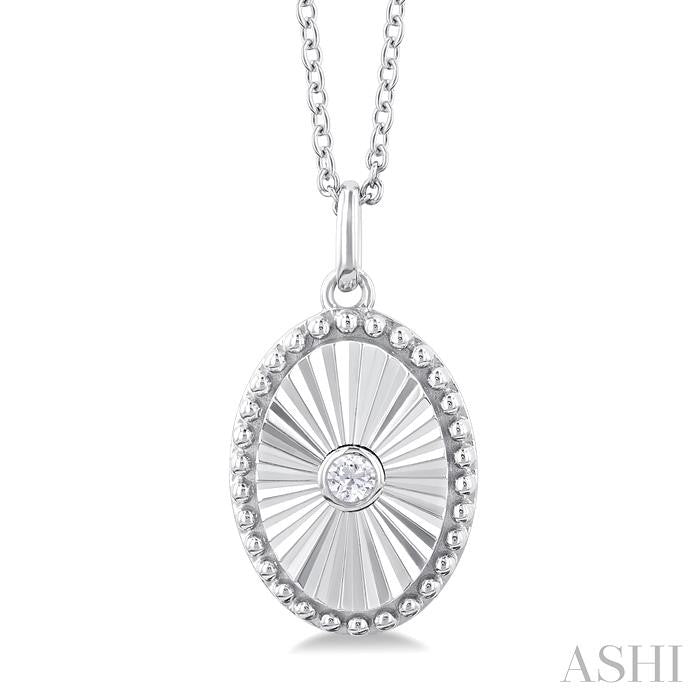 1/20 Ctw Oval fluted medallion Round Cut Diamond Pendant With Chain in 14K White Gold