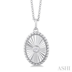 1/20 Ctw Oval fluted medallion Round Cut Diamond Pendant With Chain in 14K White Gold