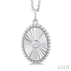 1/20 Ctw Oval fluted medallion Round Cut Diamond Pendant With Chain in 14K White Gold