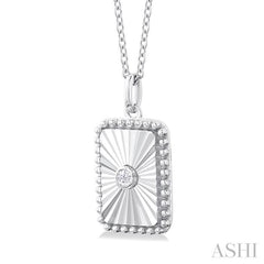 1/20 Ctw Rectangle fluted medallion Round Cut Diamond Pendant With Chain in 14K White Gold