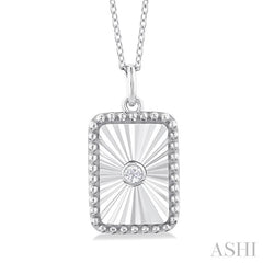1/20 Ctw Rectangle fluted medallion Round Cut Diamond Pendant With Chain in 14K White Gold