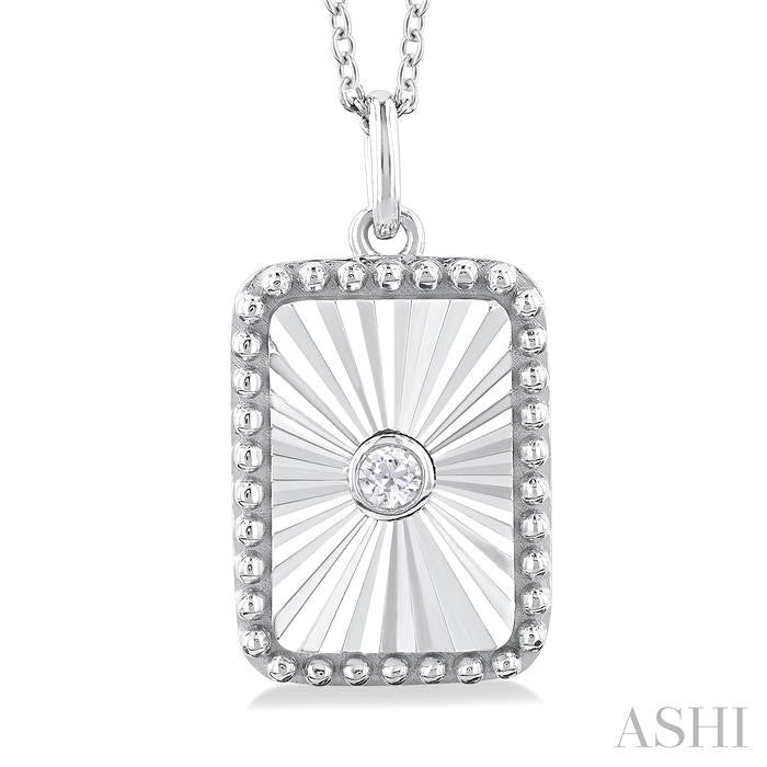 1/20 Ctw Rectangle fluted medallion Round Cut Diamond Pendant With Chain in 14K White Gold