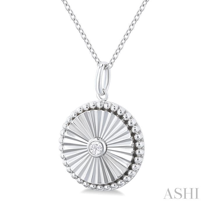 1/20 Ctw Round fluted medallion Round Cut Diamond Pendant With Chain in 14K White Gold