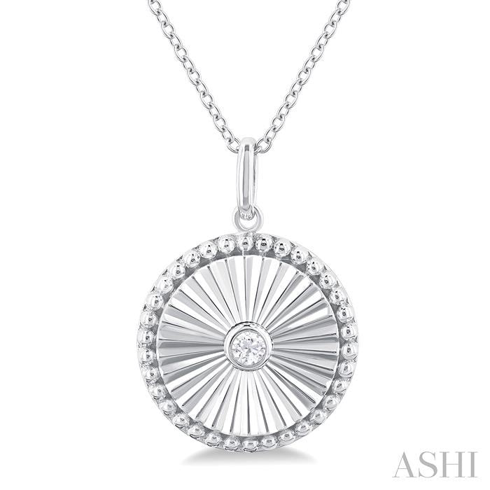1/20 Ctw Round fluted medallion Round Cut Diamond Pendant With Chain in 14K White Gold