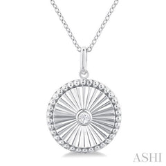 1/20 Ctw Round fluted medallion Round Cut Diamond Pendant With Chain in 14K White Gold
