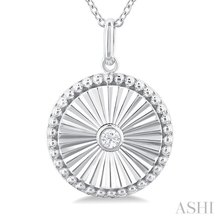 1/20 Ctw Round fluted medallion Round Cut Diamond Pendant With Chain in 14K White Gold