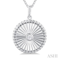 1/20 Ctw Round fluted medallion Round Cut Diamond Pendant With Chain in 14K White Gold