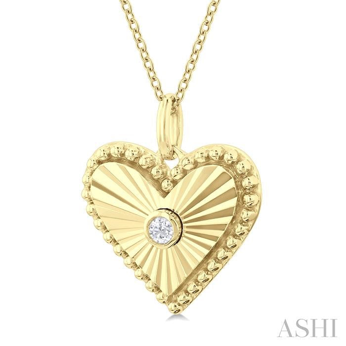 1/20 Ctw Heart fluted medallion Round Cut Diamond Pendant With Chain in 14K Yellow Gold
