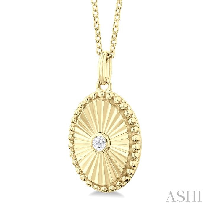 1/20 Ctw Oval fluted medallion Round Cut Diamond Pendant With Chain in 14K Yellow Gold