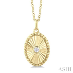 1/20 Ctw Oval fluted medallion Round Cut Diamond Pendant With Chain in 14K Yellow Gold