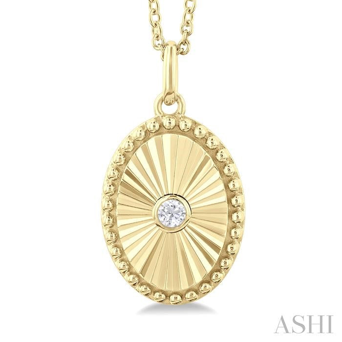 1/20 Ctw Oval fluted medallion Round Cut Diamond Pendant With Chain in 14K Yellow Gold
