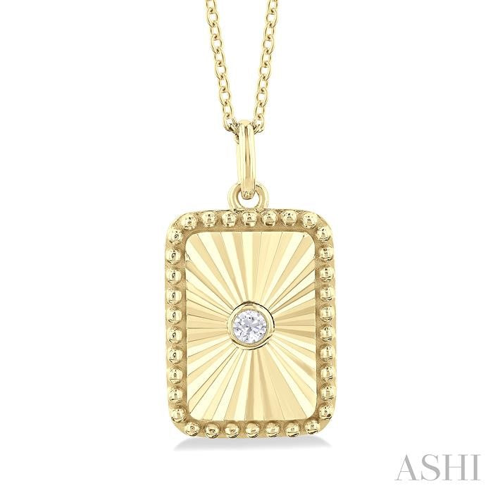 1/20 Ctw Rectangle fluted medallion Round Cut Diamond Pendant With Chain in 14K Yellow Gold