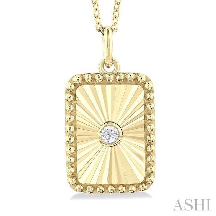 1/20 Ctw Rectangle fluted medallion Round Cut Diamond Pendant With Chain in 14K Yellow Gold
