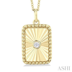 1/20 Ctw Rectangle fluted medallion Round Cut Diamond Pendant With Chain in 14K Yellow Gold