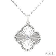 1/20 Ctw Clover Fluted Medallion Round Cut Diamond Pendant With Chain in 10K White Gold