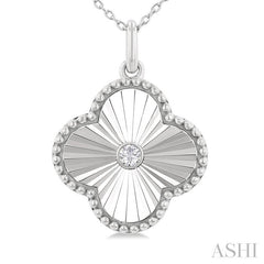 1/20 Ctw Clover Fluted Medallion Round Cut Diamond Pendant With Chain in 10K White Gold