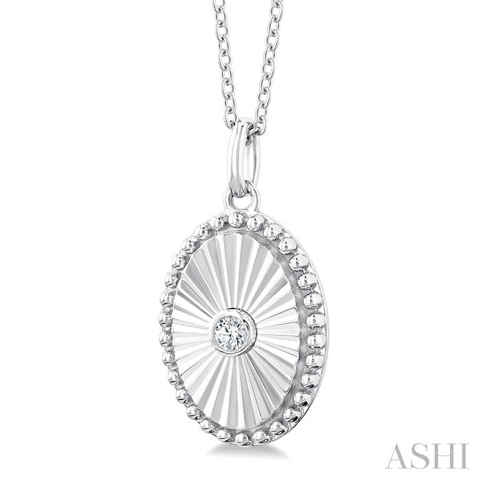 1/20 Ctw Oval fluted medallion Round Cut Diamond Pendant With Chain in 10K White Gold