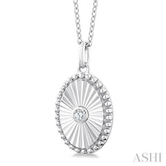 1/20 Ctw Oval fluted medallion Round Cut Diamond Pendant With Chain in 10K White Gold