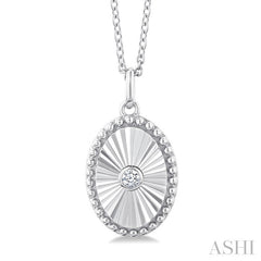 1/20 Ctw Oval fluted medallion Round Cut Diamond Pendant With Chain in 10K White Gold