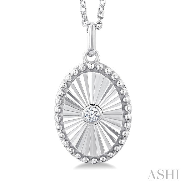 1/20 Ctw Oval fluted medallion Round Cut Diamond Pendant With Chain in 10K White Gold