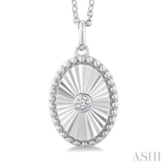 1/20 Ctw Oval fluted medallion Round Cut Diamond Pendant With Chain in 10K White Gold