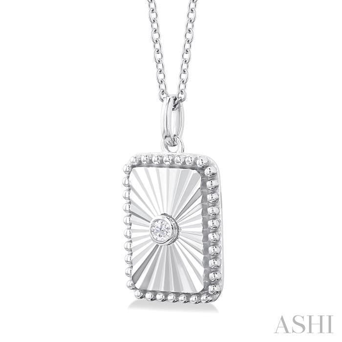 1/20 Ctw Rectangle fluted medallion Round Cut Diamond Pendant With Chain in 10K White Gold