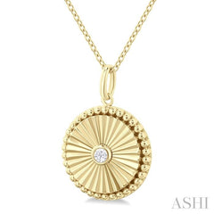 1/20 Ctw Round fluted medallion Round Cut Diamond Pendant With Chain in 10K Yellow Gold