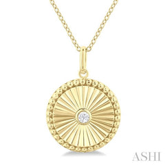 1/20 Ctw Round fluted medallion Round Cut Diamond Pendant With Chain in 10K Yellow Gold