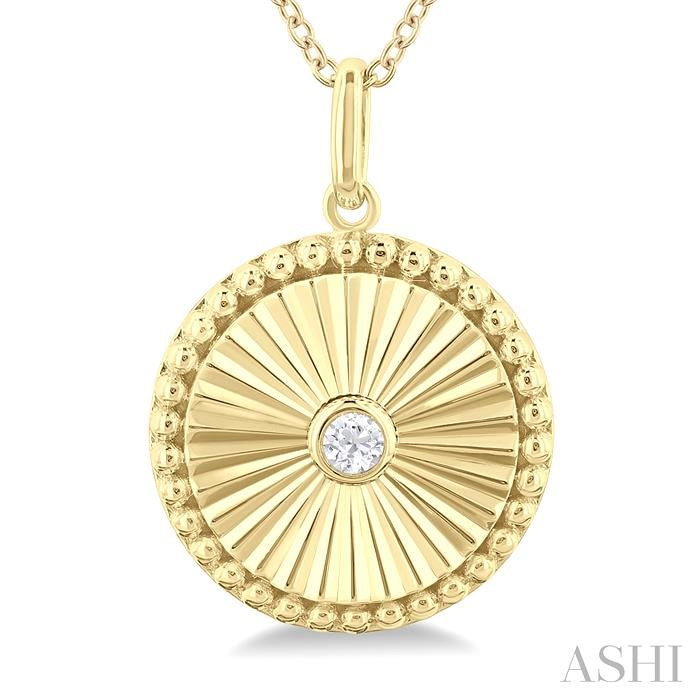 1/20 Ctw Round fluted medallion Round Cut Diamond Pendant With Chain in 10K Yellow Gold
