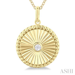 1/20 Ctw Round fluted medallion Round Cut Diamond Pendant With Chain in 10K Yellow Gold