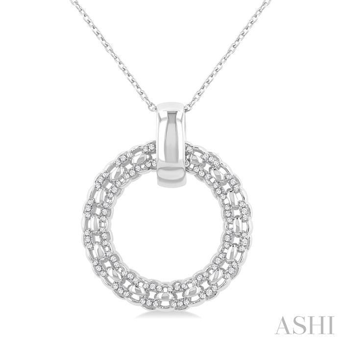 1/3 Ctw Bold Triple Link Weave Circle Round Cut Diamond Fashion Pendant With Chain in 14K White Gold