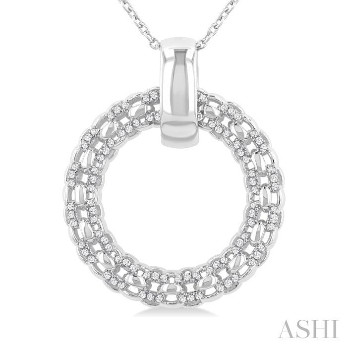 1/3 Ctw Bold Triple Link Weave Circle Round Cut Diamond Fashion Pendant With Chain in 14K White Gold
