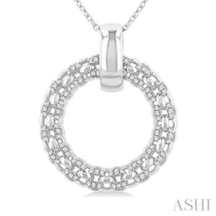1/3 Ctw Bold Triple Link Weave Circle Round Cut Diamond Fashion Pendant With Chain in 14K White Gold