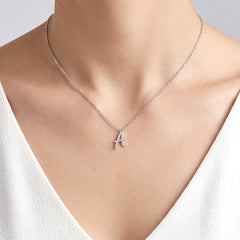 1/20 Ctw Initial 'A' Round cut Diamond Pendant With Chain in 10K White Gold